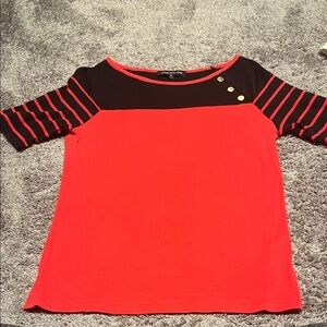 Jones New York Red and Black Striped Blouse